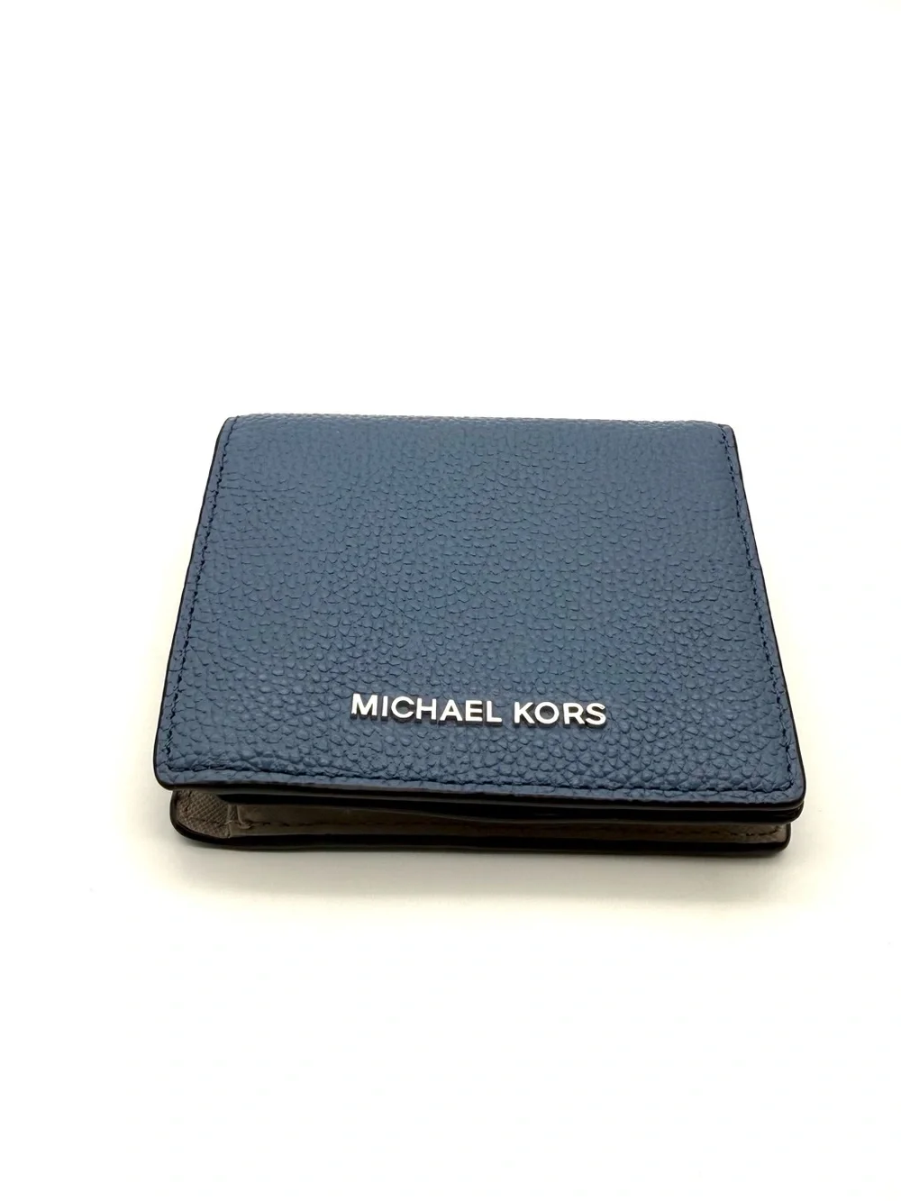 Michael Kors Jet Set Pebble Leather Wallet Blue Two Tone